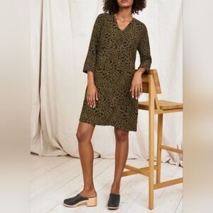 Garnet Hill Tunic Dress Medium 3/4 Sleeve V-neck Pullover Leopard Print